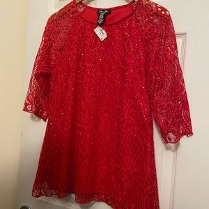 Brittany Black Vibrant Red Lace Blouse